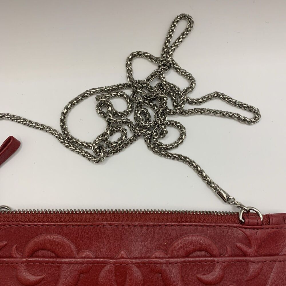 Brighton Ferrara Sangria Leather Wallet Chain Crossbody Bag Embossed Heart NWOT - Picture 6 of 11